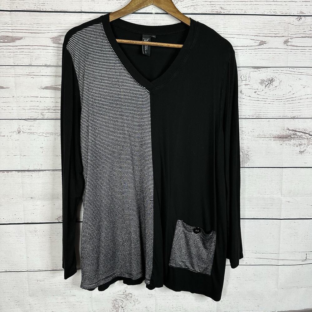 Focus‎ Casual Life Top Shirt Womens XL Black Silver Tunic Art Stretch Oversized